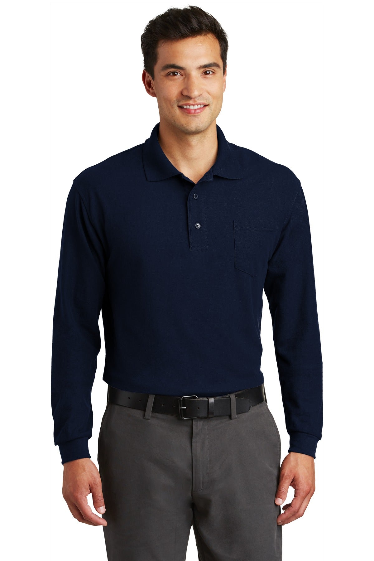 Port Authority® Long Sleeve Silk Touch™ Polo with Pocket. K500LSP