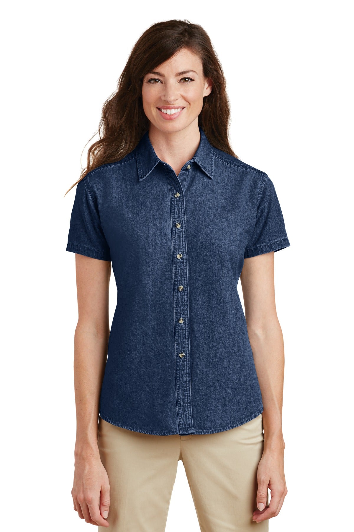 Port & Co™ Women's Short Sleeve Value Denim Shirt. LSP11