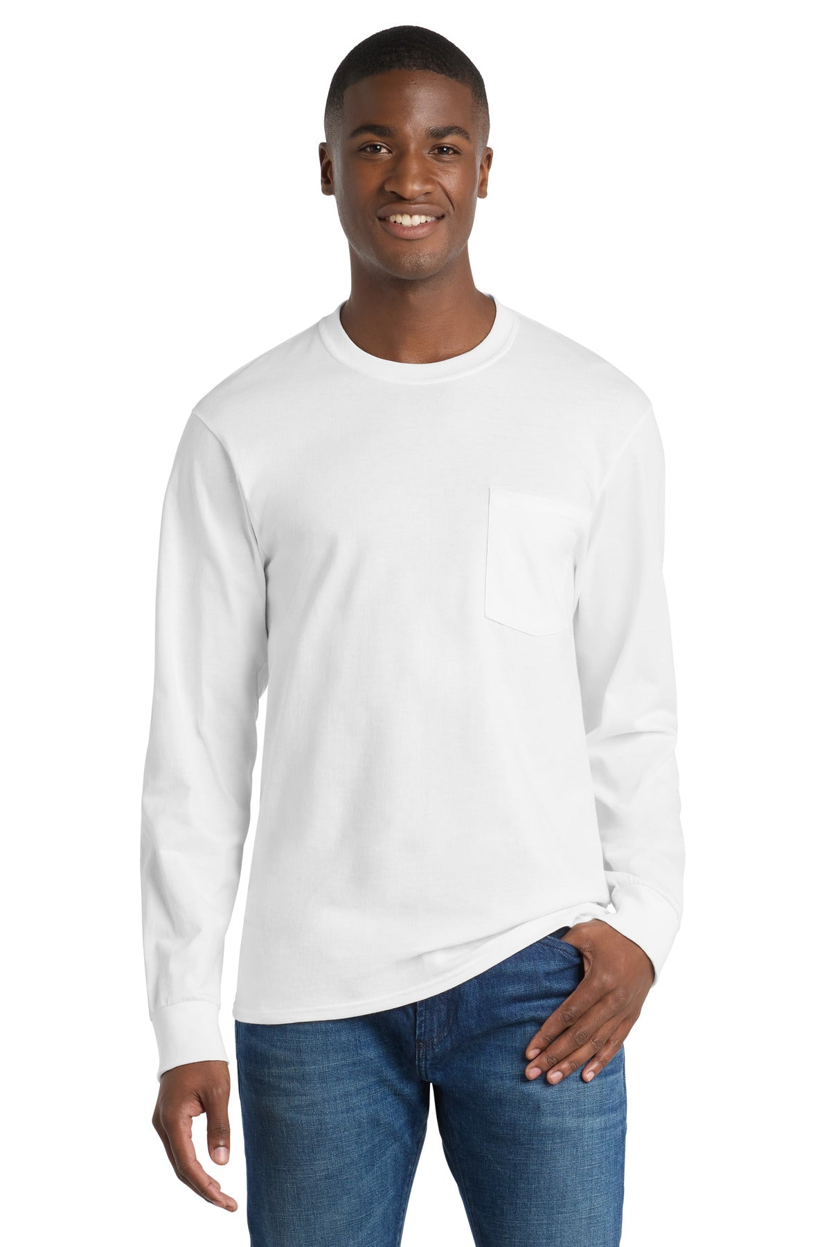 Port & Co™ Long Sleeve Essential Pocket Tee. PC61LSP