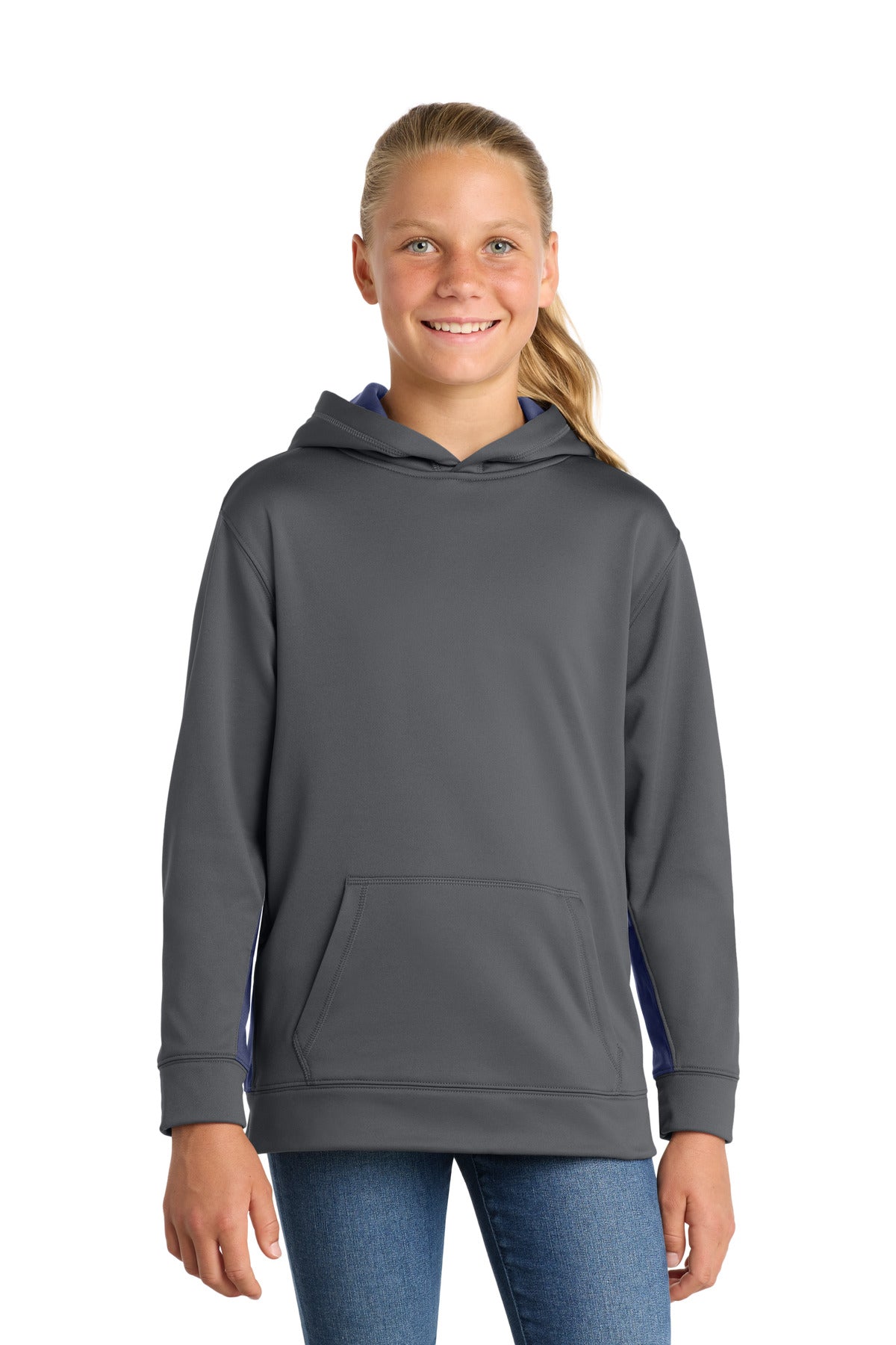 Sport-Tek® Youth Sport-Wick® Fleece Colorblock Hooded Pullover. YST235