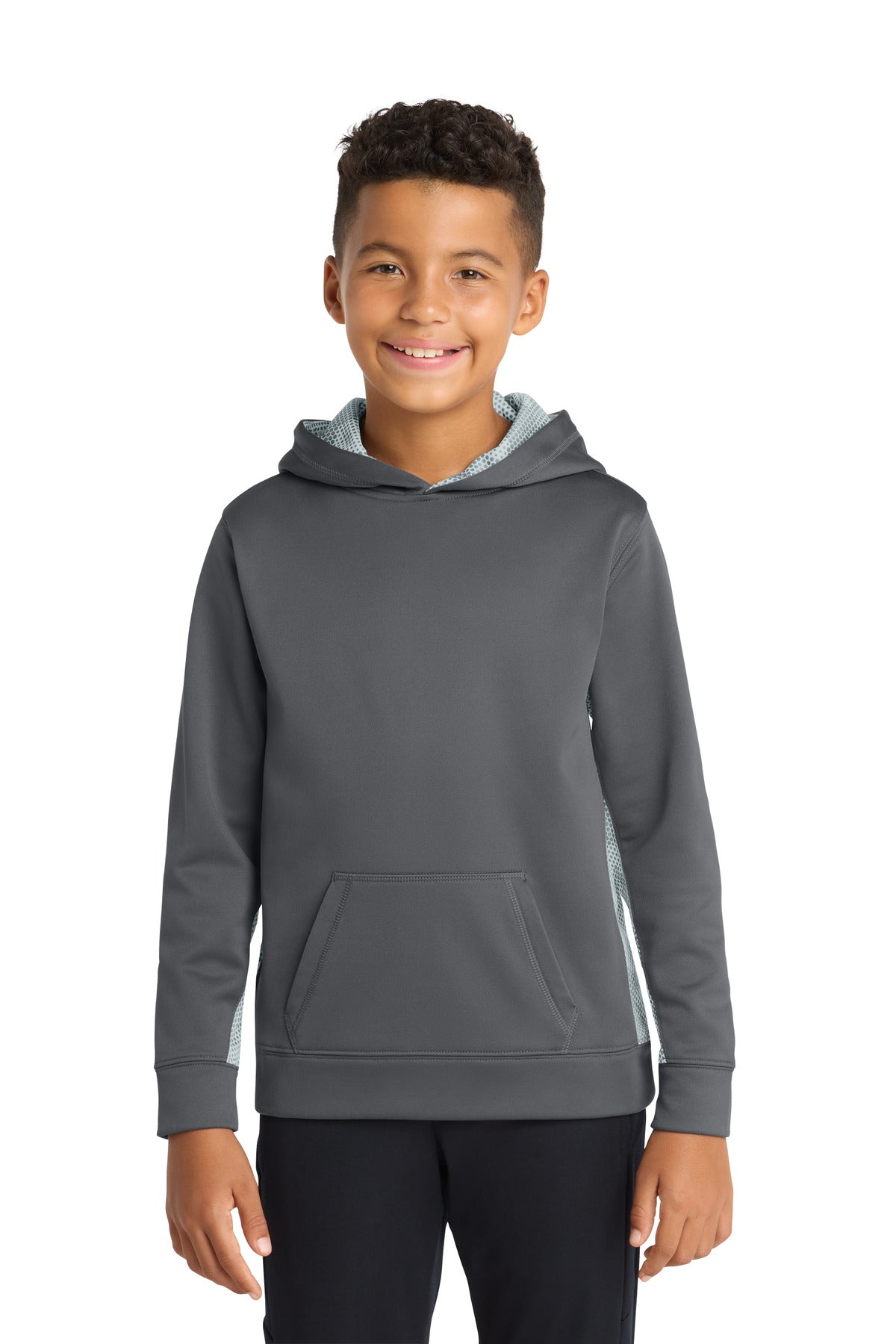 Sport-Tek® Youth Sport-Wick® CamoHex Fleece Colorblock Hooded Pullover. YST239