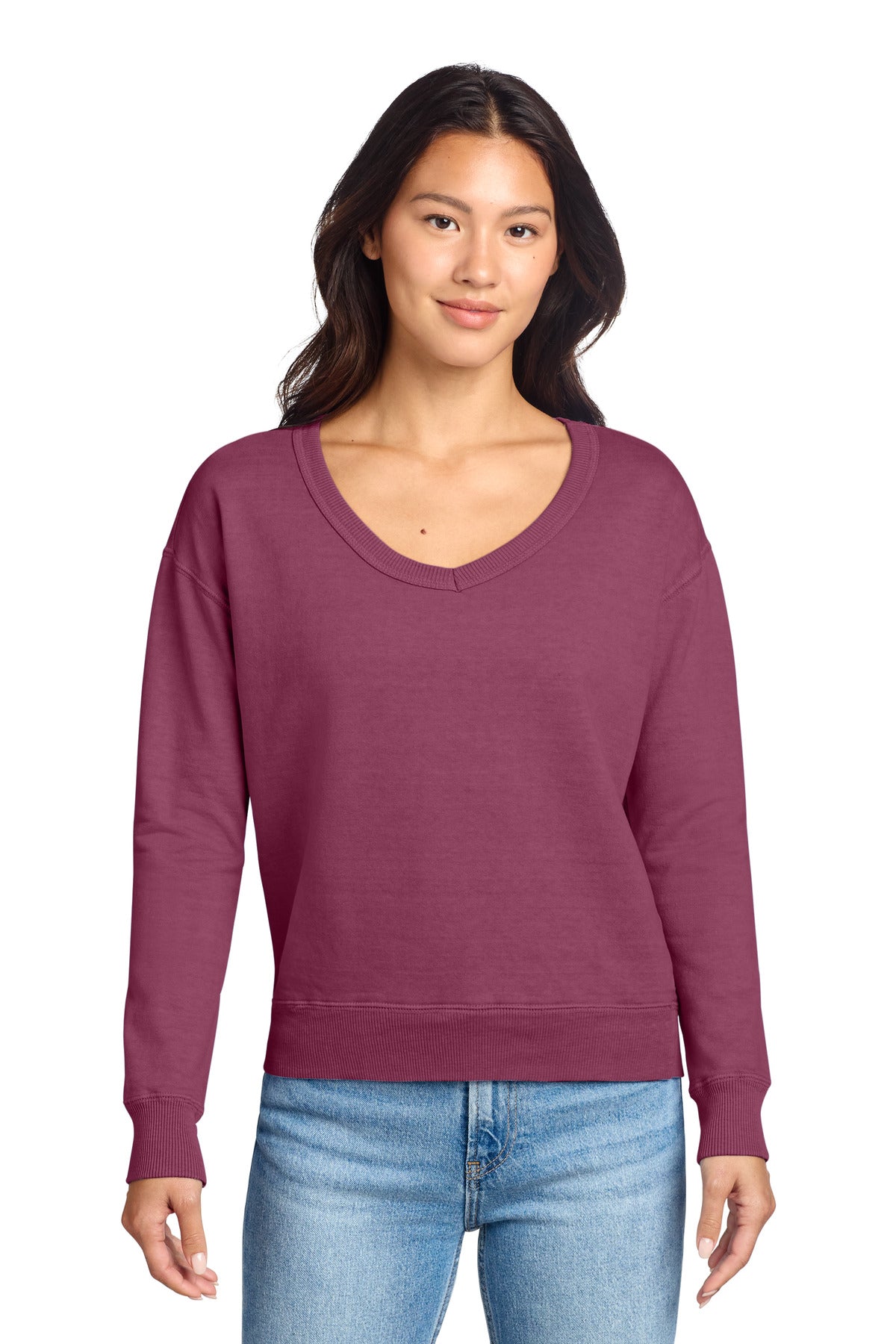 Port & Co™ Women's Beach Wash® Garment-Dyed V-Neck Sweatshirt LPC098V