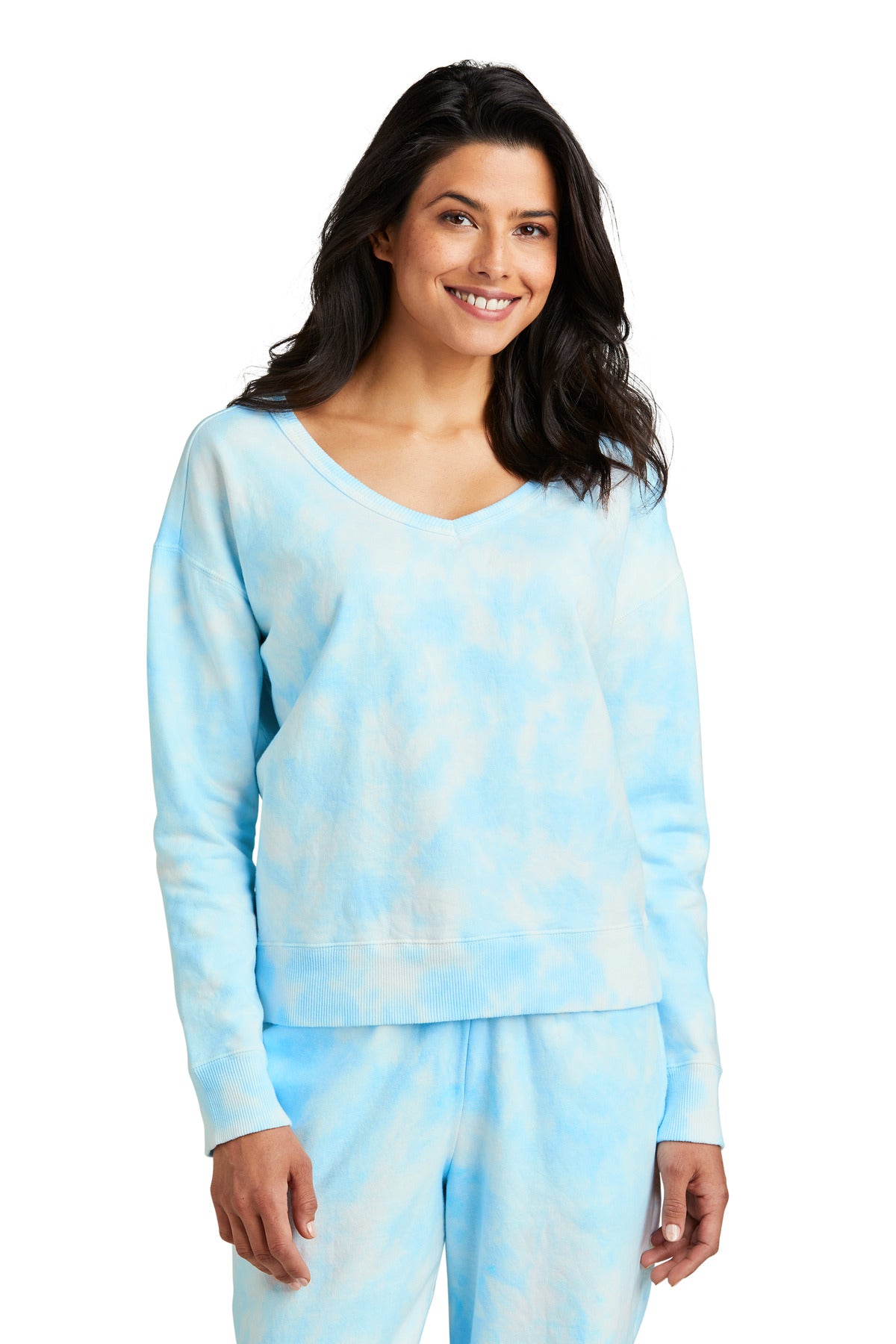 Port & Co™ Women's Beach Wash® Cloud Tie-Dye V-Neck Sweatshirt LPC140V