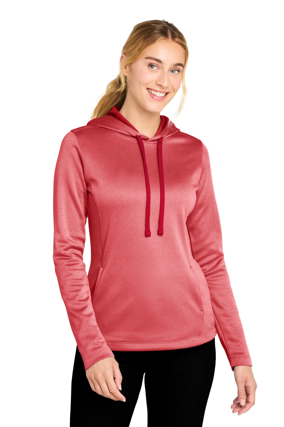 Sport-Tek ® Women's PosiCharge ® Sport-Wick ® Heather Fleece Hooded Pullover. LST264