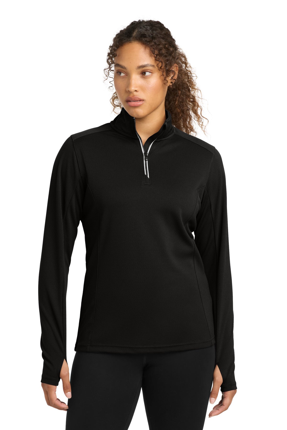 Sport-Tek® Women's Sport-Wick® Textured 1/4-Zip Pullover.  LST860
