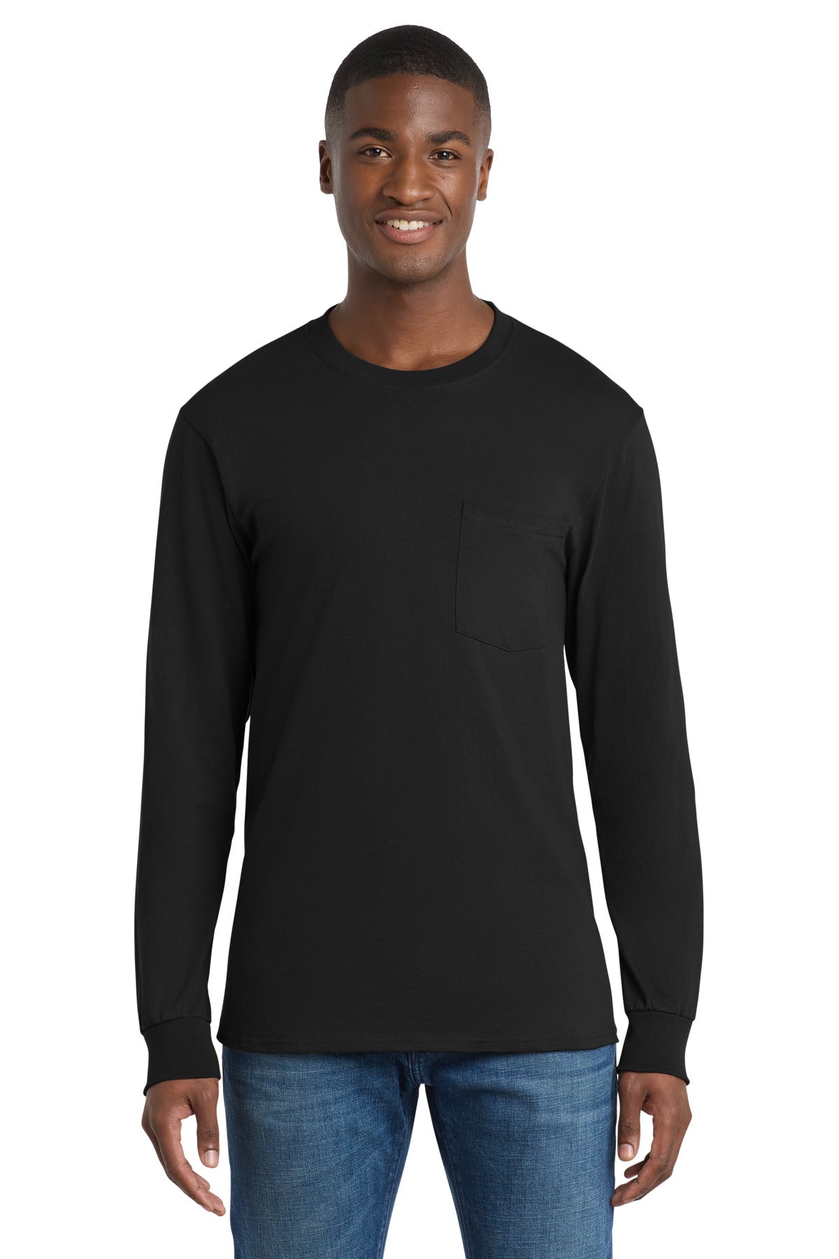 Port & Co™ Long Sleeve Essential Pocket Tee.  PC61LSP