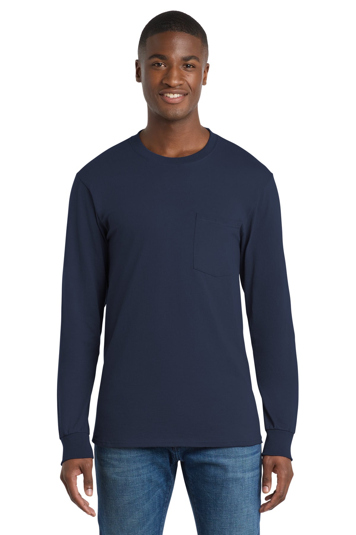 Port & Co™ Long Sleeve Essential Pocket Tee.  PC61LSP