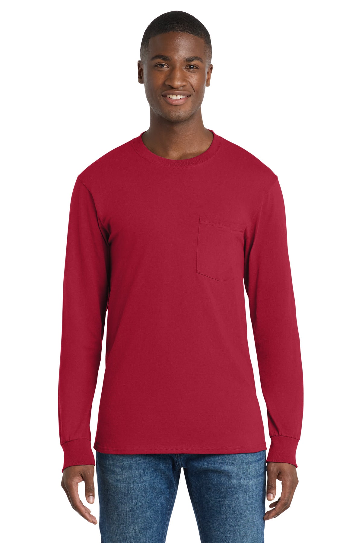 Port & Co™ Long Sleeve Essential Pocket Tee.  PC61LSP
