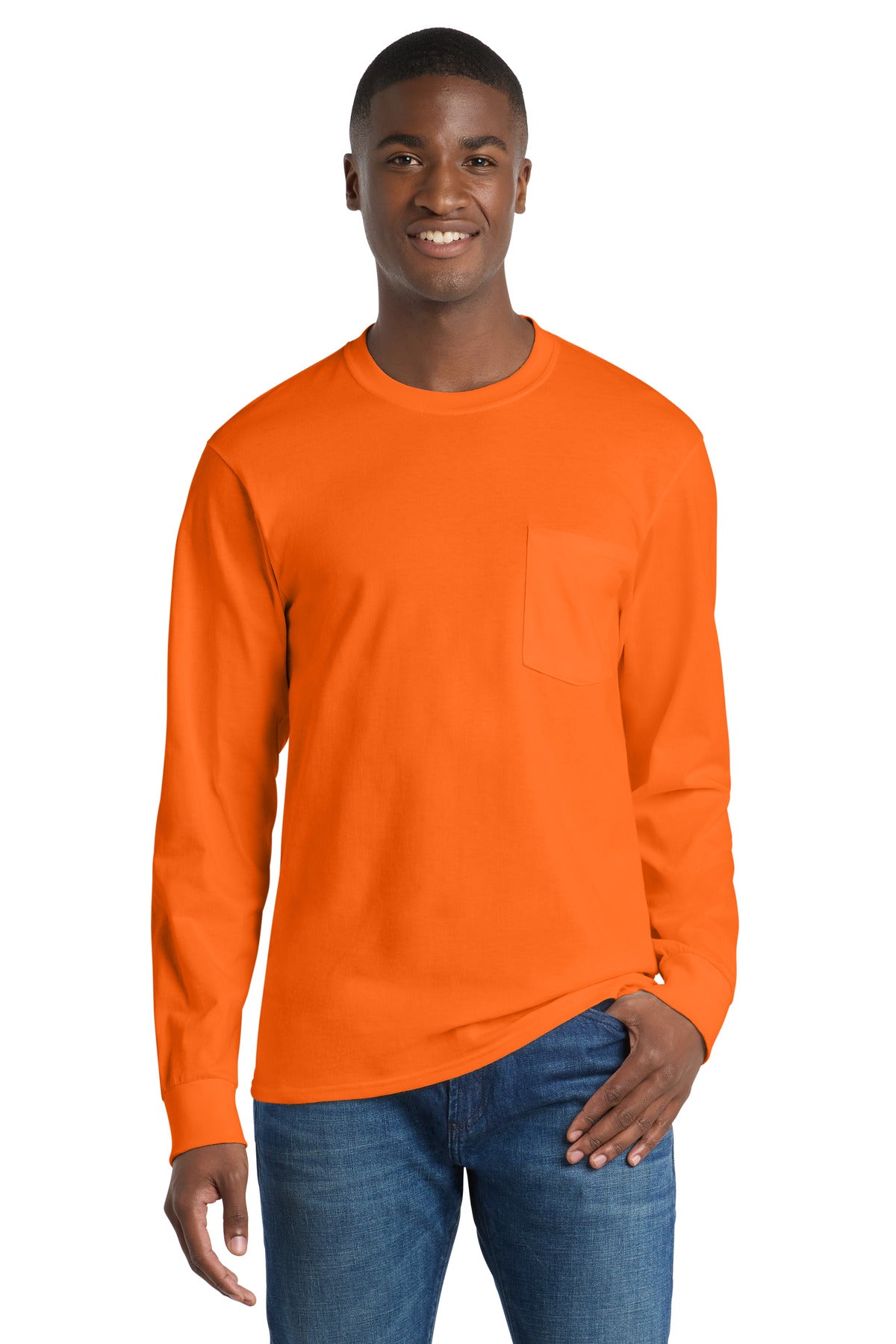Port & Co™ Long Sleeve Essential Pocket Tee.  PC61LSP