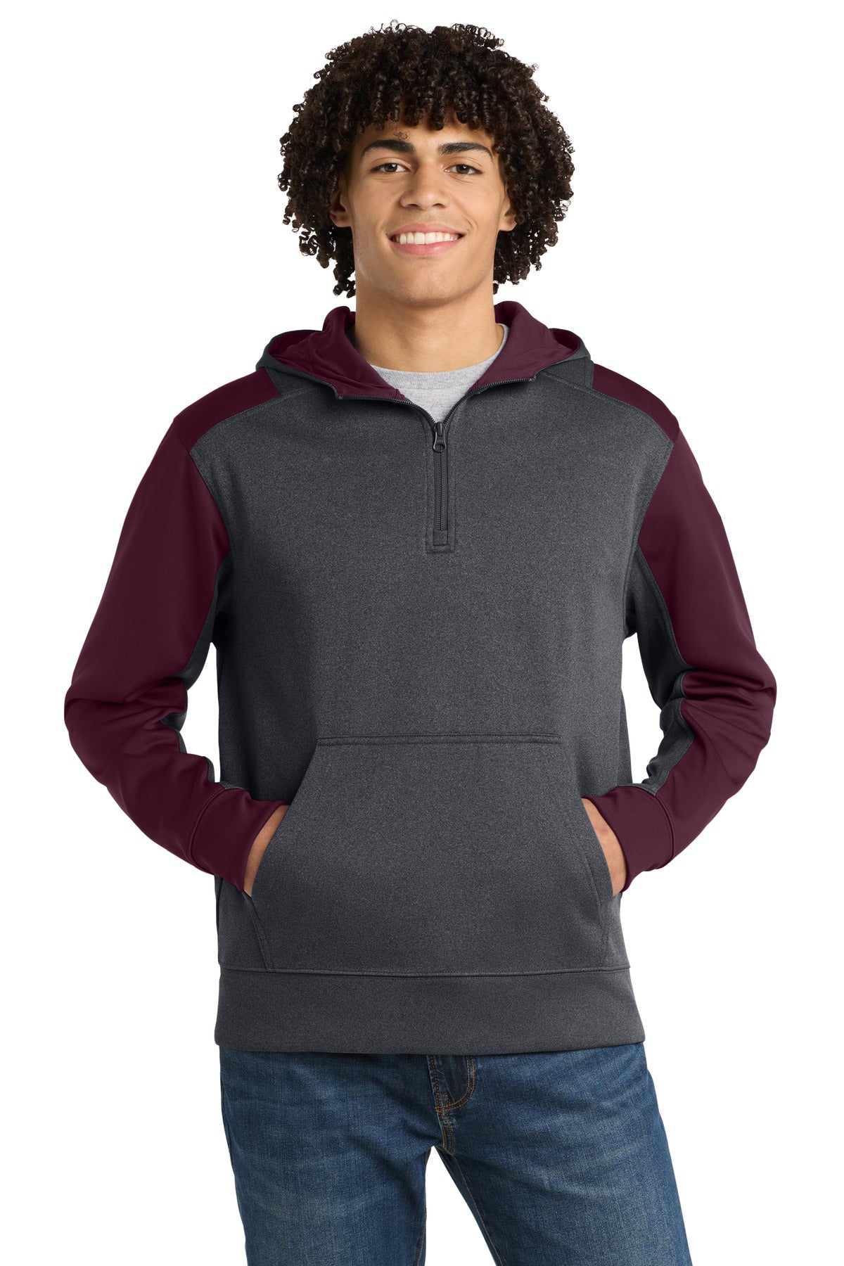 Sport-Tek®  Tech Fleece Colorblock 1/4-Zip Hooded Sweatshirt. ST249