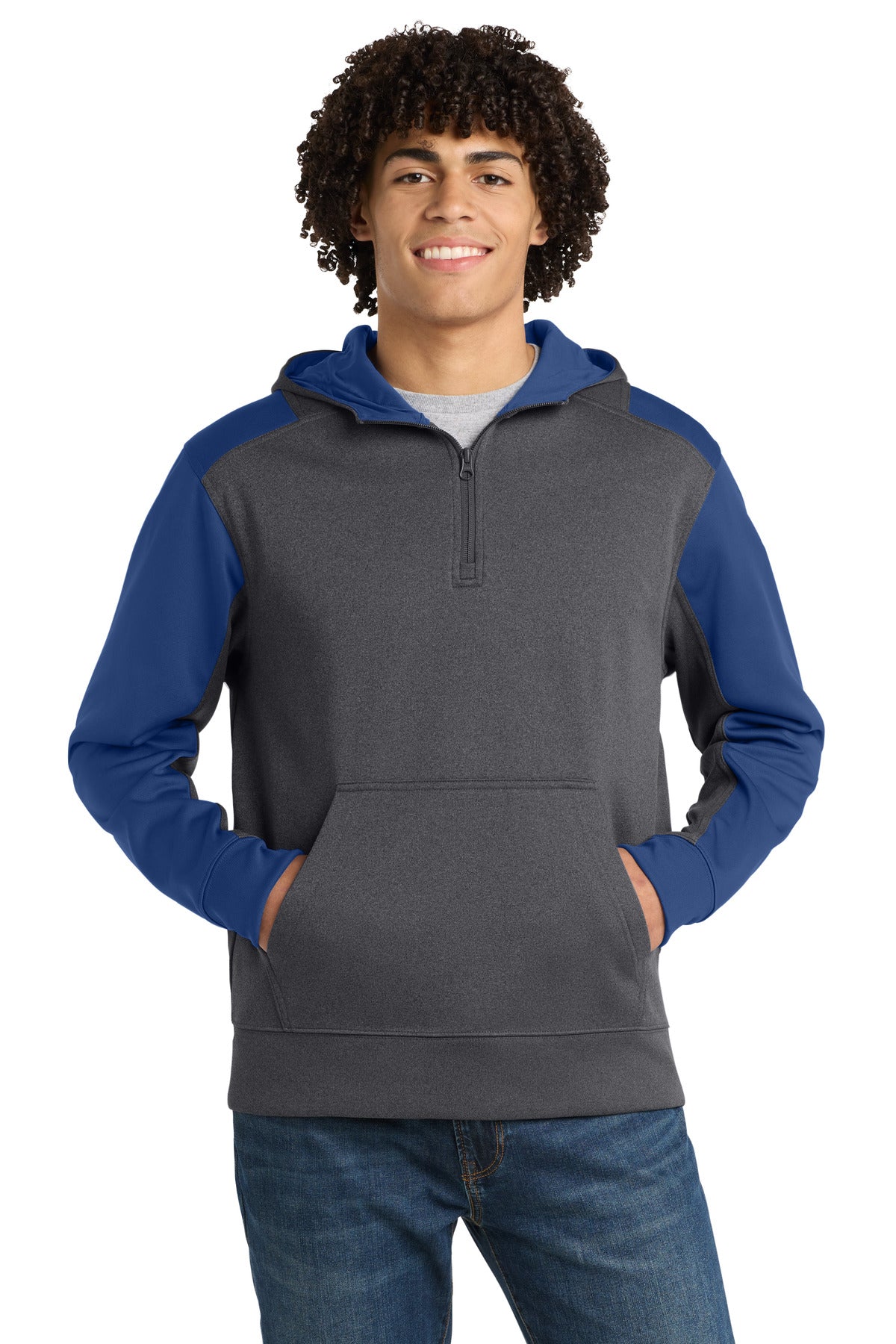 Sport-Tek®  Tech Fleece Colorblock 1/4-Zip Hooded Sweatshirt. ST249