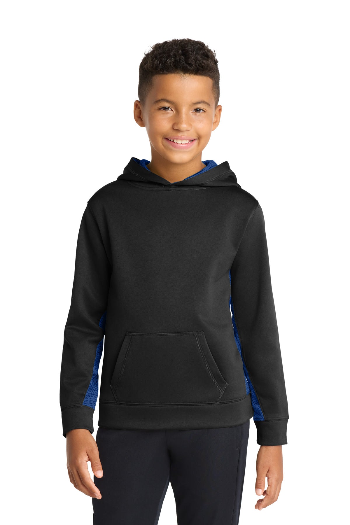 Sport-Tek® Youth Sport-Wick® CamoHex Fleece Colorblock Hooded Pullover.  YST239